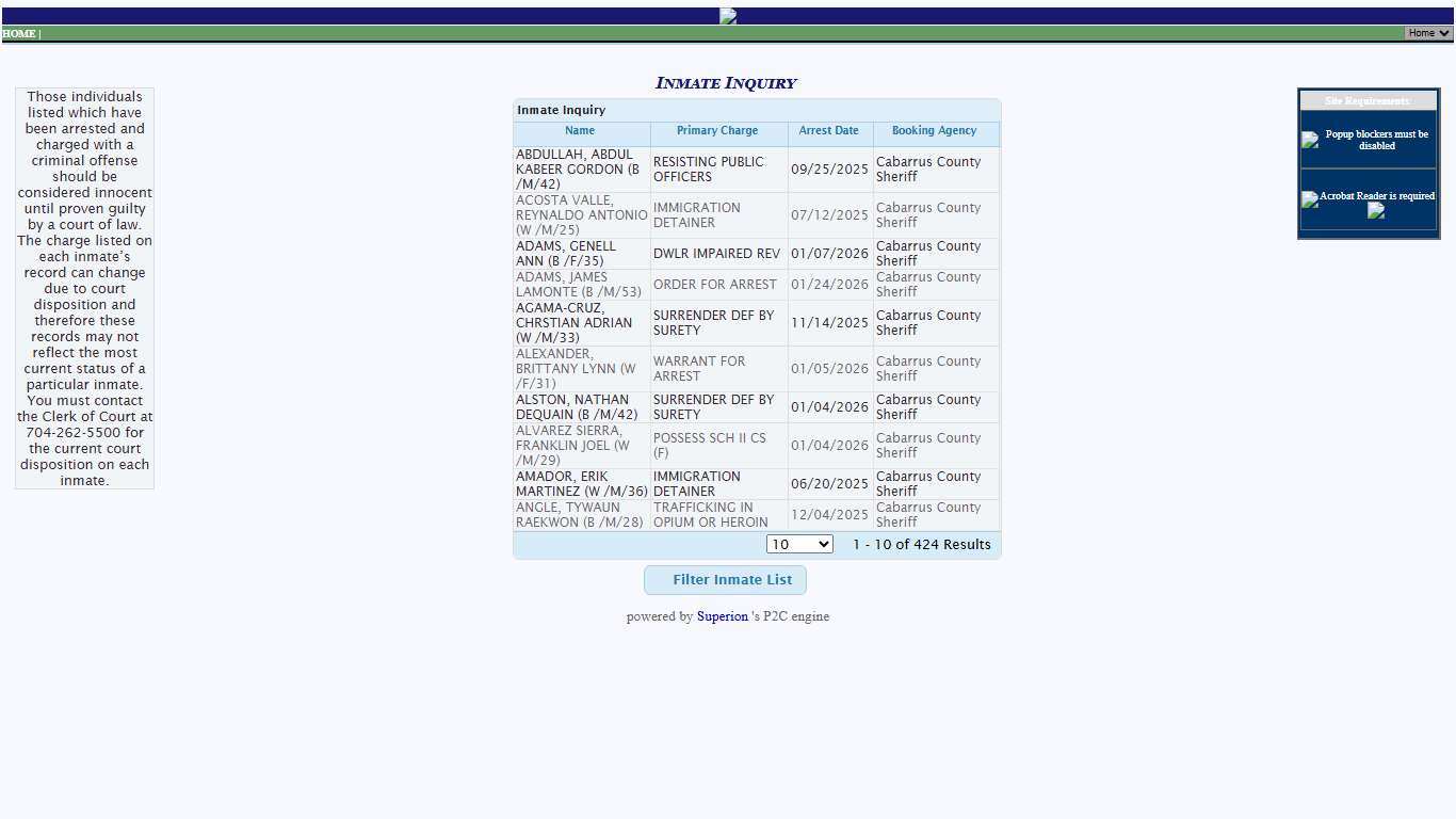 Cabarrus Sheriff Office P2C - provided by OSSI